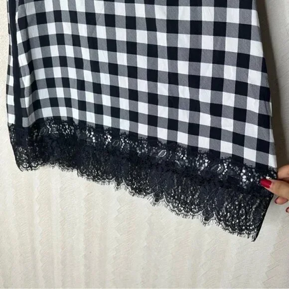 🆕 HUGO BOSS Womens checkered lace top size 10 - Picture 6 of 8